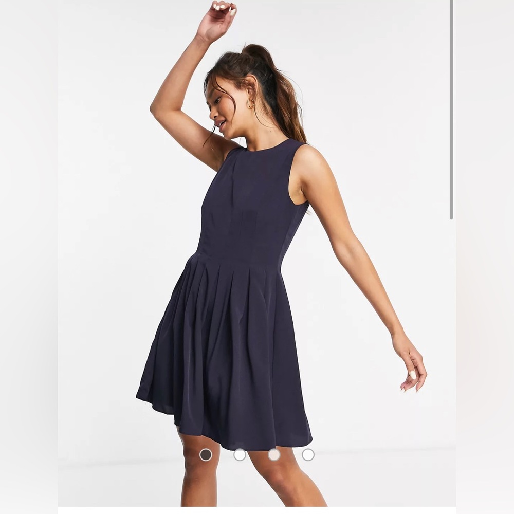 French Connection Adina Navy mini skater dress with pleats